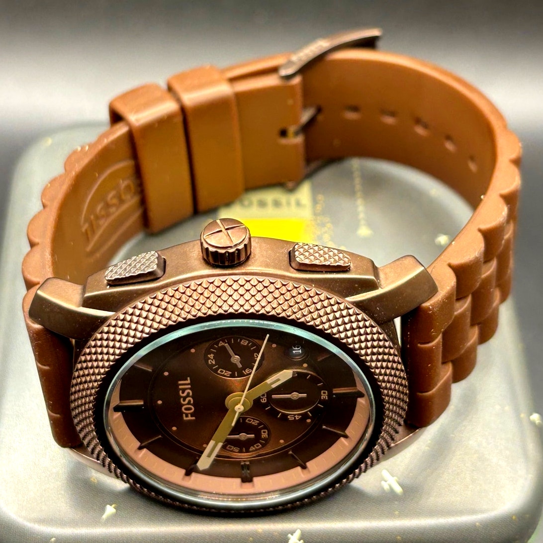 Fossil Machine FS4702 Chronograph Brown 45mm Men’s Watch Silicone Discontinued