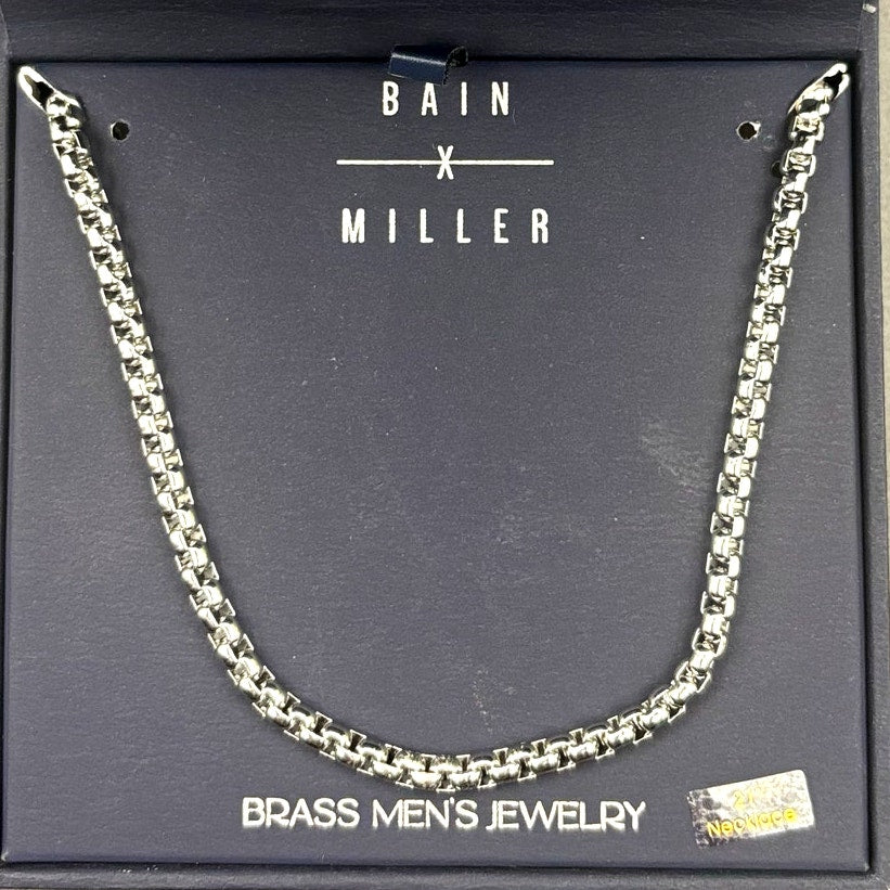 Bain Miller Men’s Silver Tone Brass Box Chain Necklace 21 Inches NIB