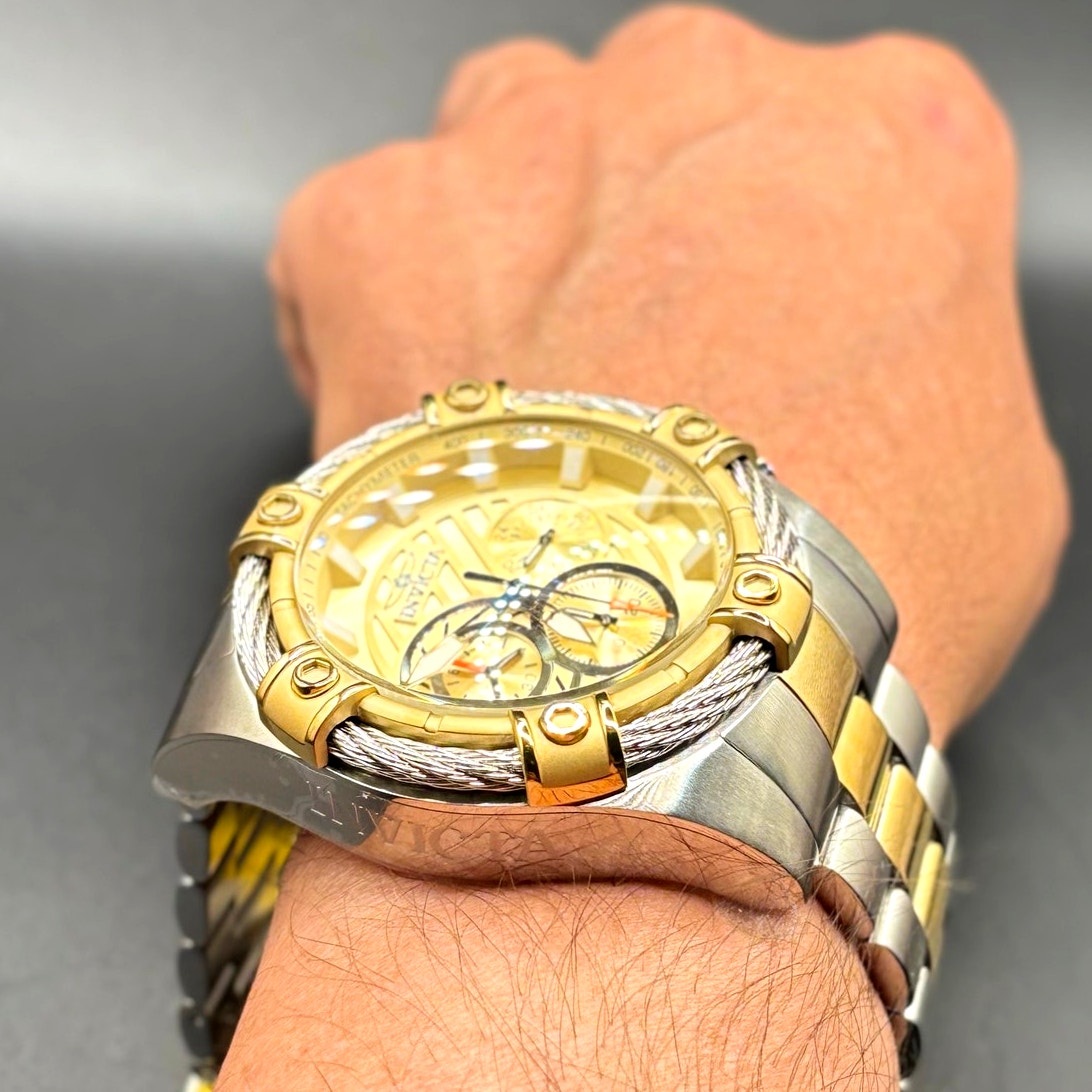 Invicta Bolt Ace 49747 Chronograph 52mm Gold Tone Cable Bezel Men’s Watch NIBWT