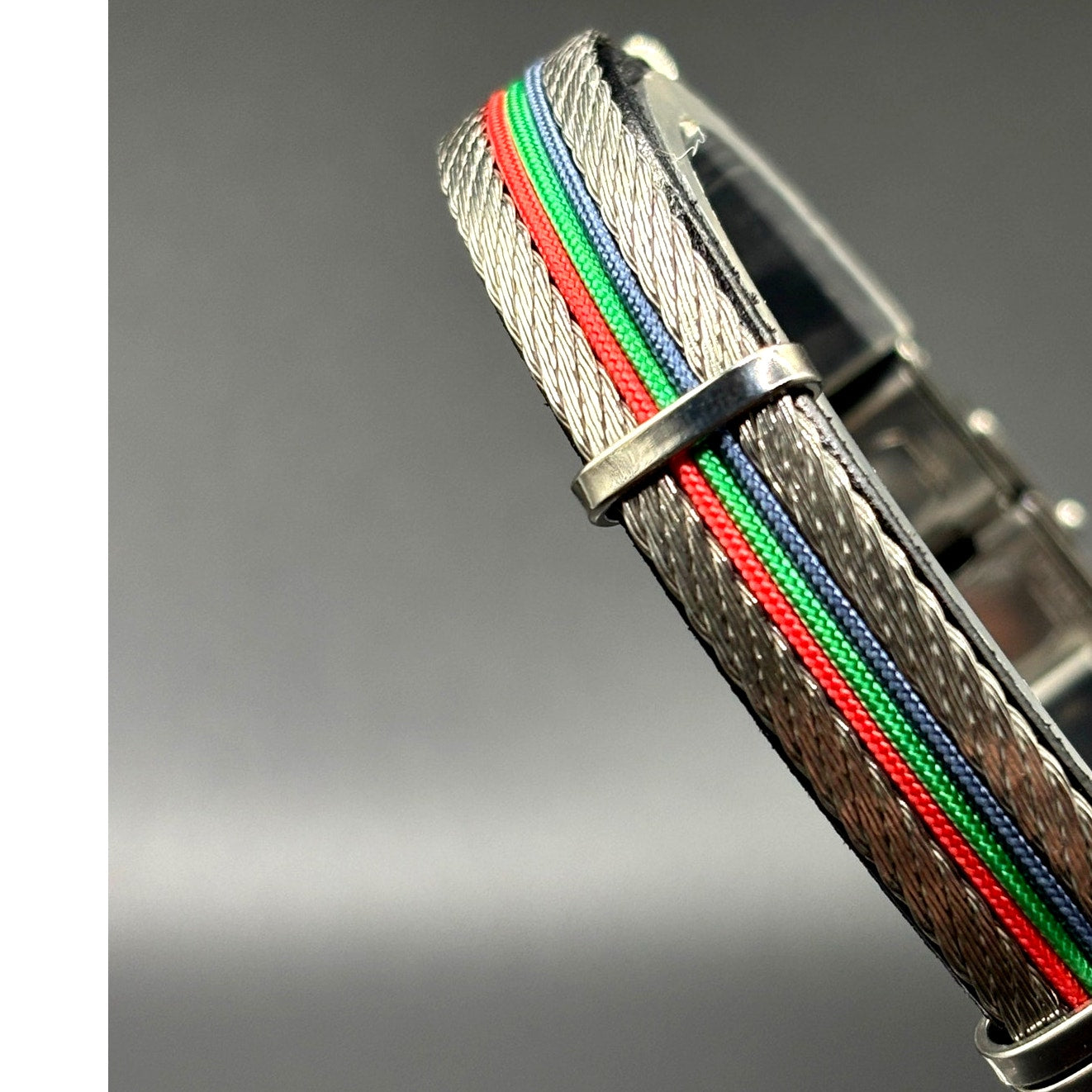 AMEN Italian Stainless Steel Cable Men's Bracelet Leather Red Green Blue NWT