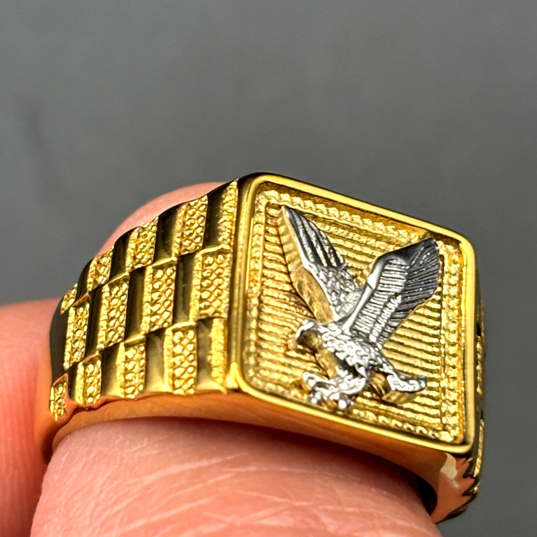 Blackjack BJZ78G Men’s Gold Stainless Steel Eagle Ring SZ # 10 NWT