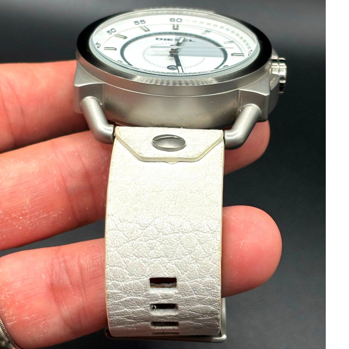 Diesel DZ1577 Descender White Dial White Leather Men’s Watch 46mm
