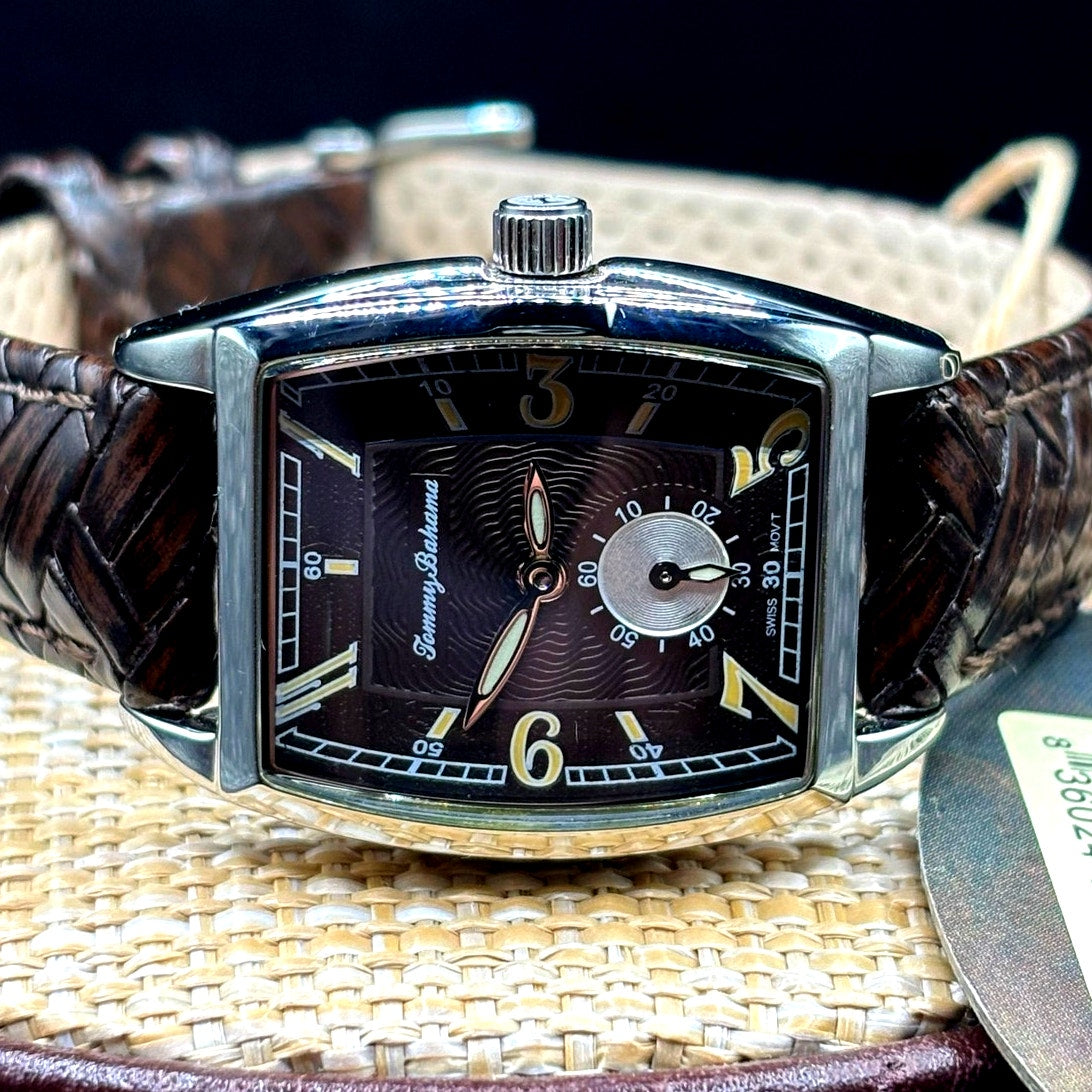 Tommy Bahama TB2126 Swiss Quartz Brown Leather Tonneau Women's Watch NIBWT