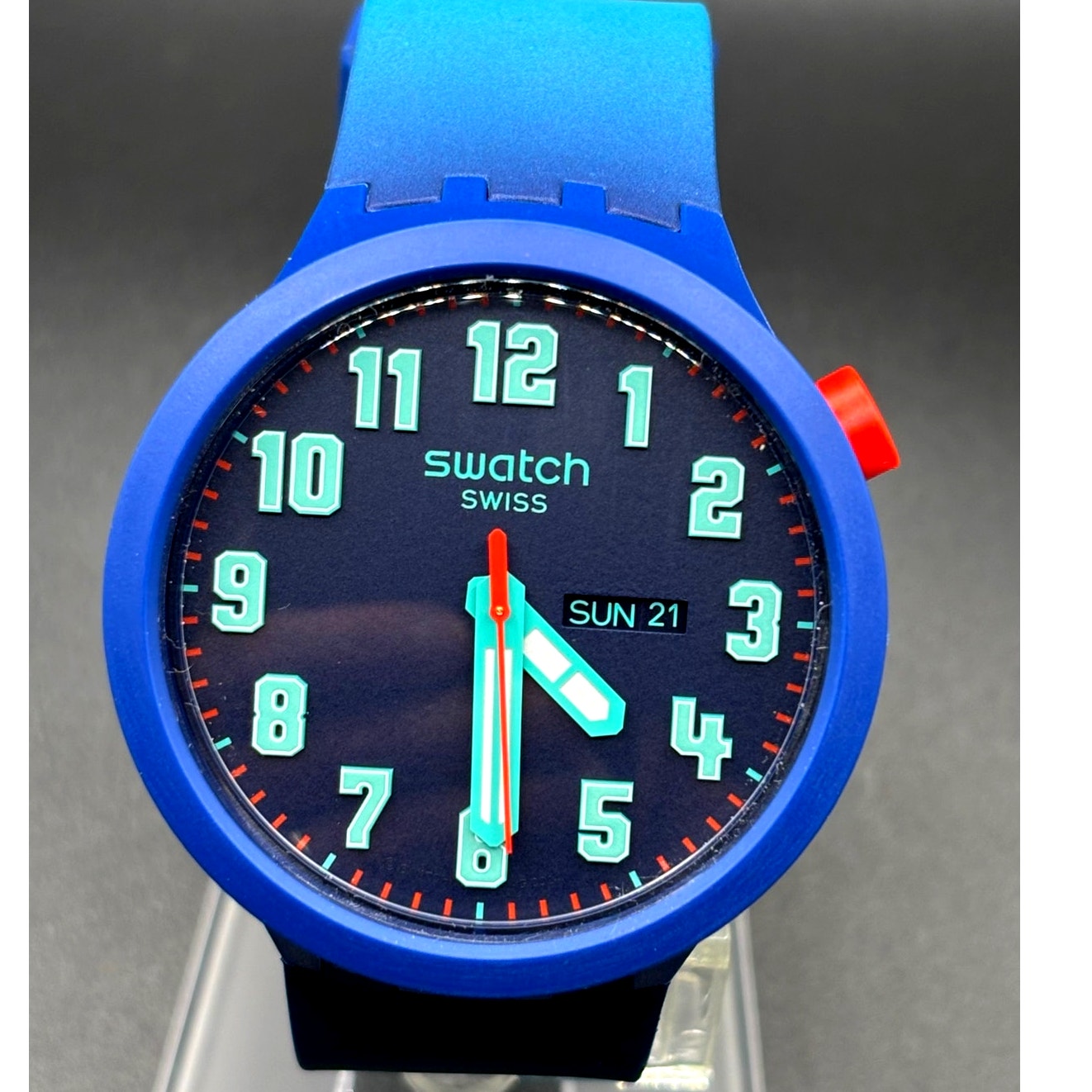 Swatch Big Bold Essentially SB01N700 Swiss Made Blue Gradient Day Date Watch NIB