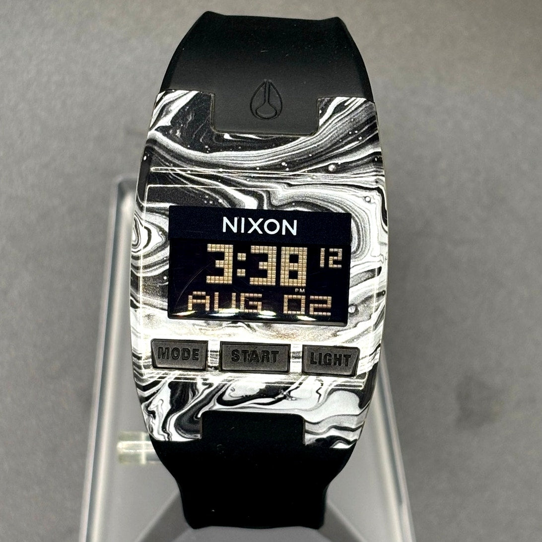 Nixon The Comp S Marbled Black White Amoeba Digital Surf Watch 100M A336