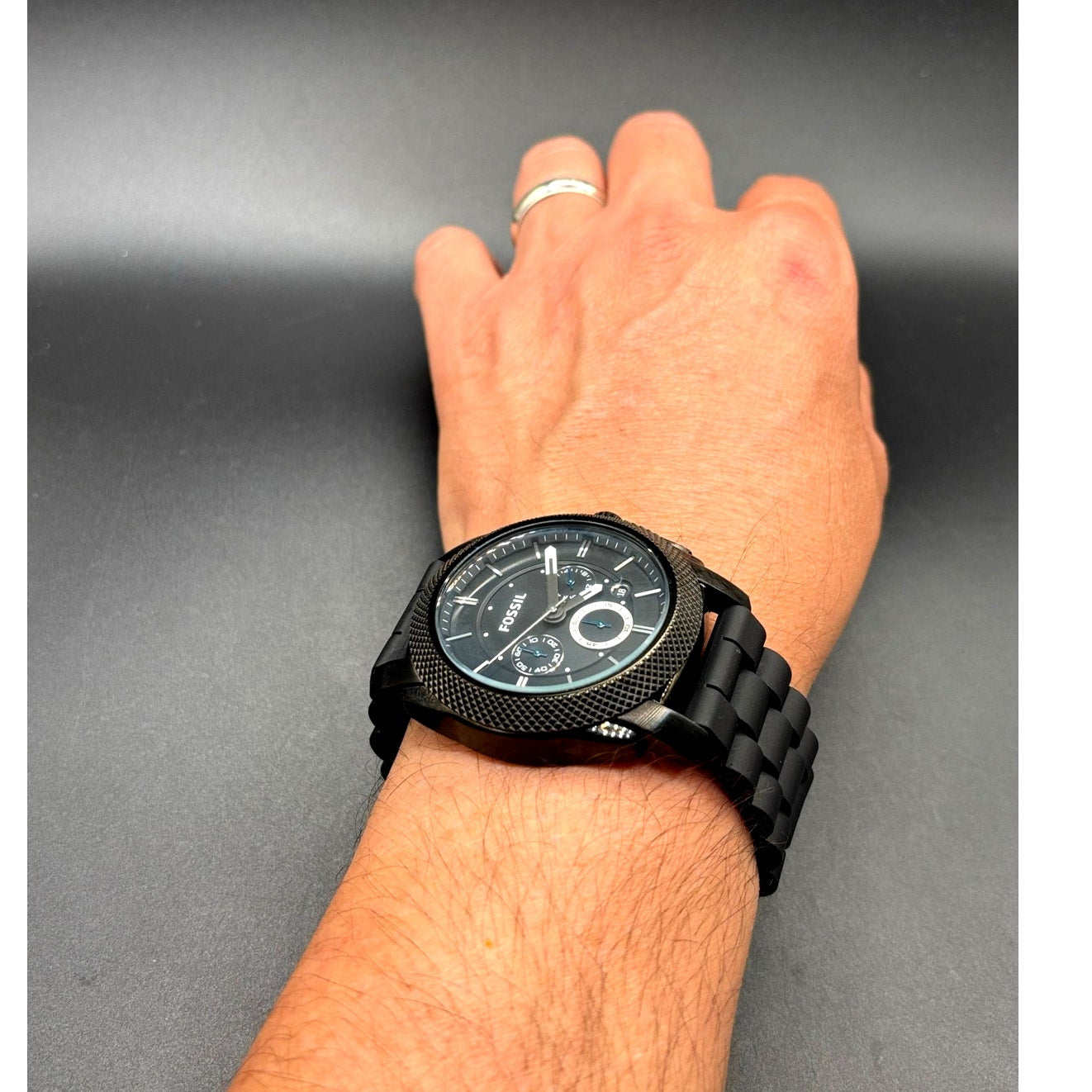 Fossil FS4487 Machine Chronograph Men’s Gunmetal Black Silicone Strap Watch