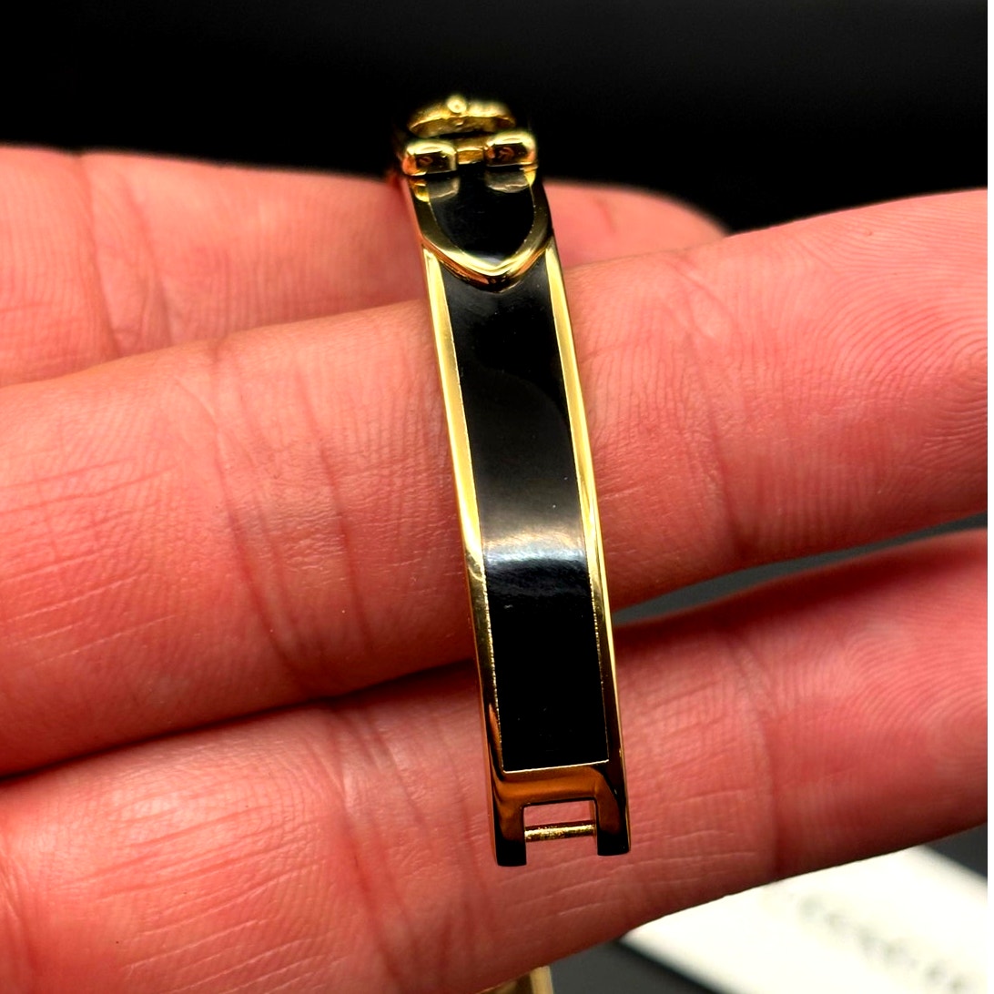 Coach 408104GLD001 Thin Enamel Signature Push Hinged Bangle Gold/Black NWT