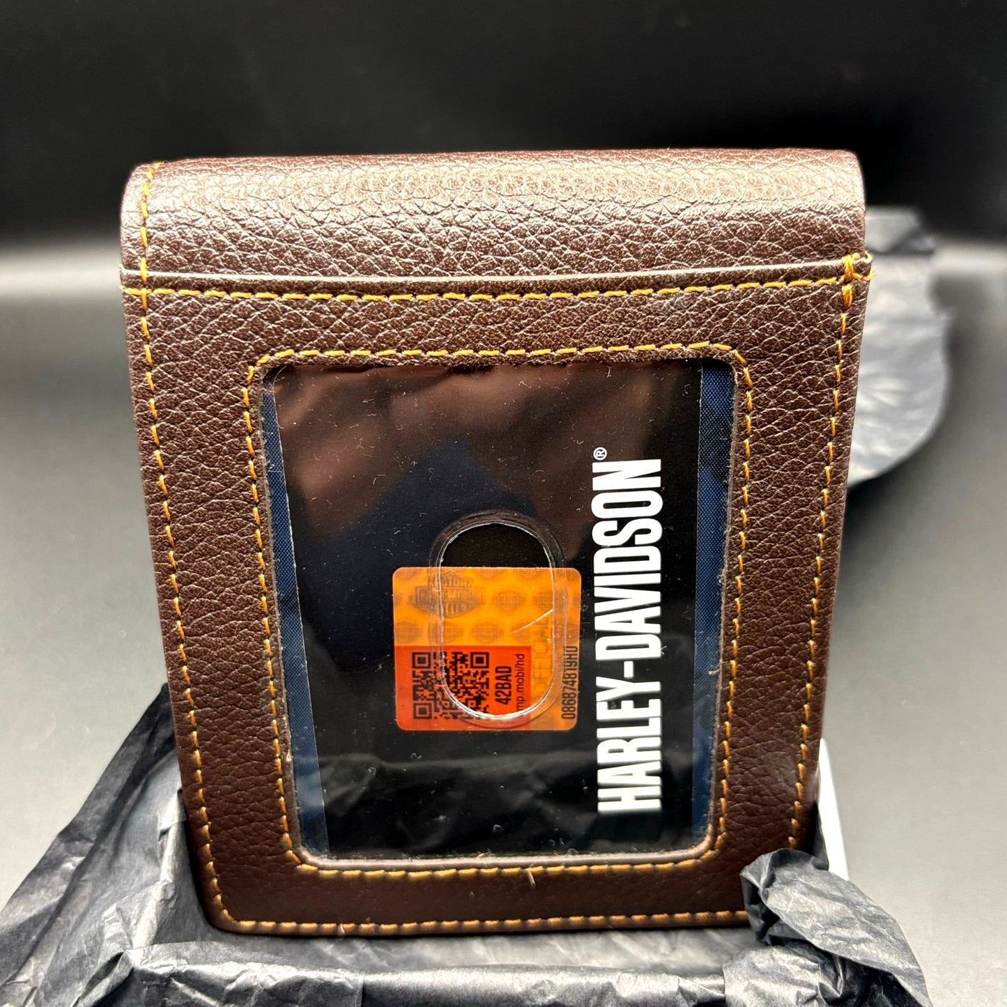 Harley Davidson Mens Genuine Leather RFID Bifold Wallet MWM077 Brown NWT