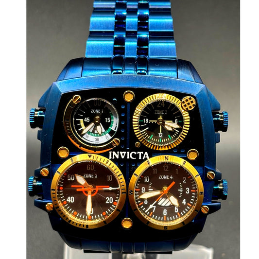 Invicta Aviator ZULU TIME 35199 Mens Deep Blue Gold Stainless Steel 50 mm Watch