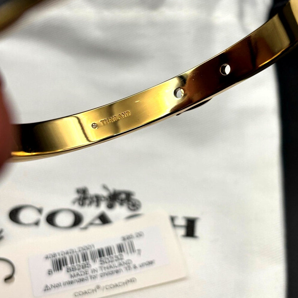 Coach 408104GLD001 Thin Enamel Signature Push Hinged Bangle Gold/Black NWT