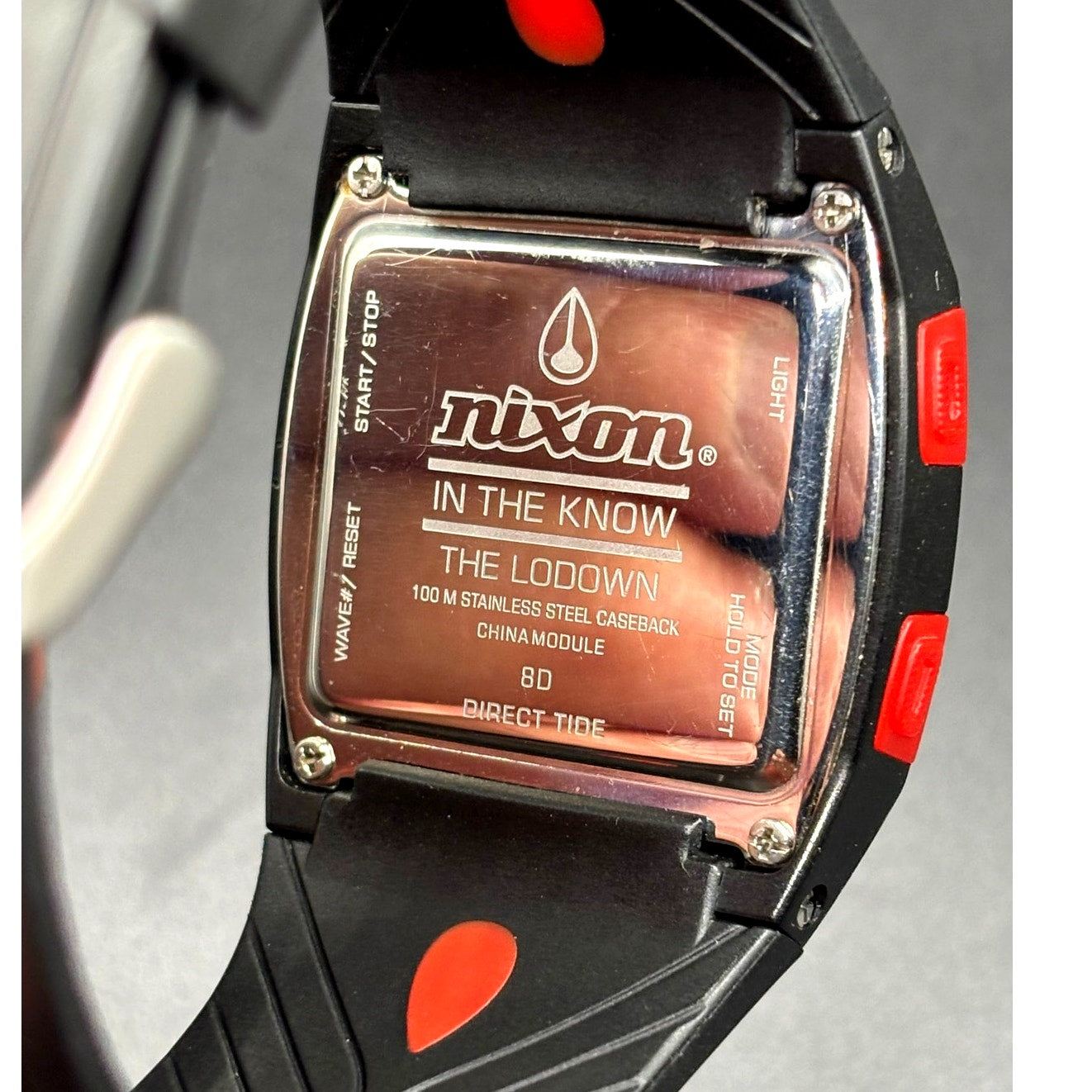 Nixon Lodown Digital Tide Surf Watch Black Red 100M Water Resistant