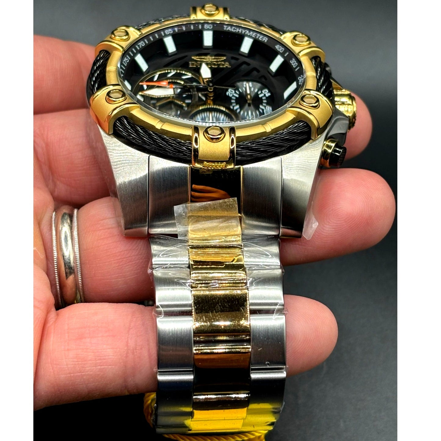 Invicta 48868 Bolt Ace Men’s Chronograph Two-Tone 52mm Black Dial Watch NIBWT
