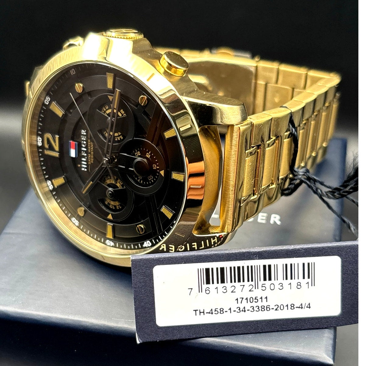 Tommy Hilfiger Luca 1710511 Men’s Multifunction Gold Tone Black Dial Watch NIBWT