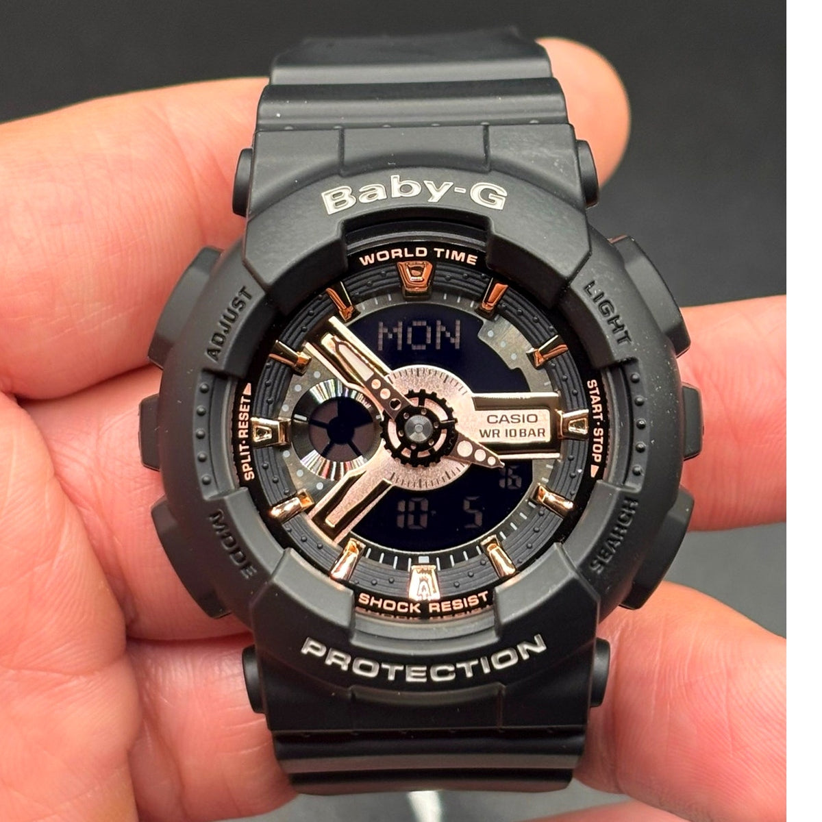Casio Baby-G BA-110RG-1A Black Rose Gold Analog Digital Watch NIBWT 100M