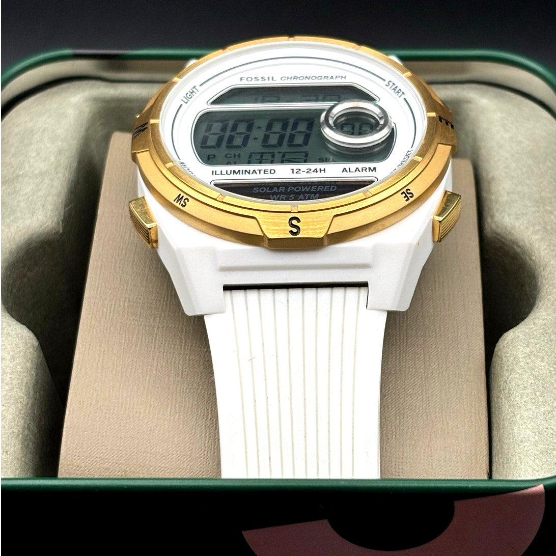 Fossil Everett ES5195 Unisex Solar Powered Digital White Silicone Watch NIBWT