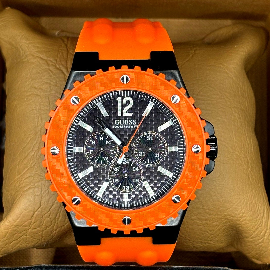 Guess Overdrive W11619G4 Orange 45mm Multifunction Men’s Watch 100M