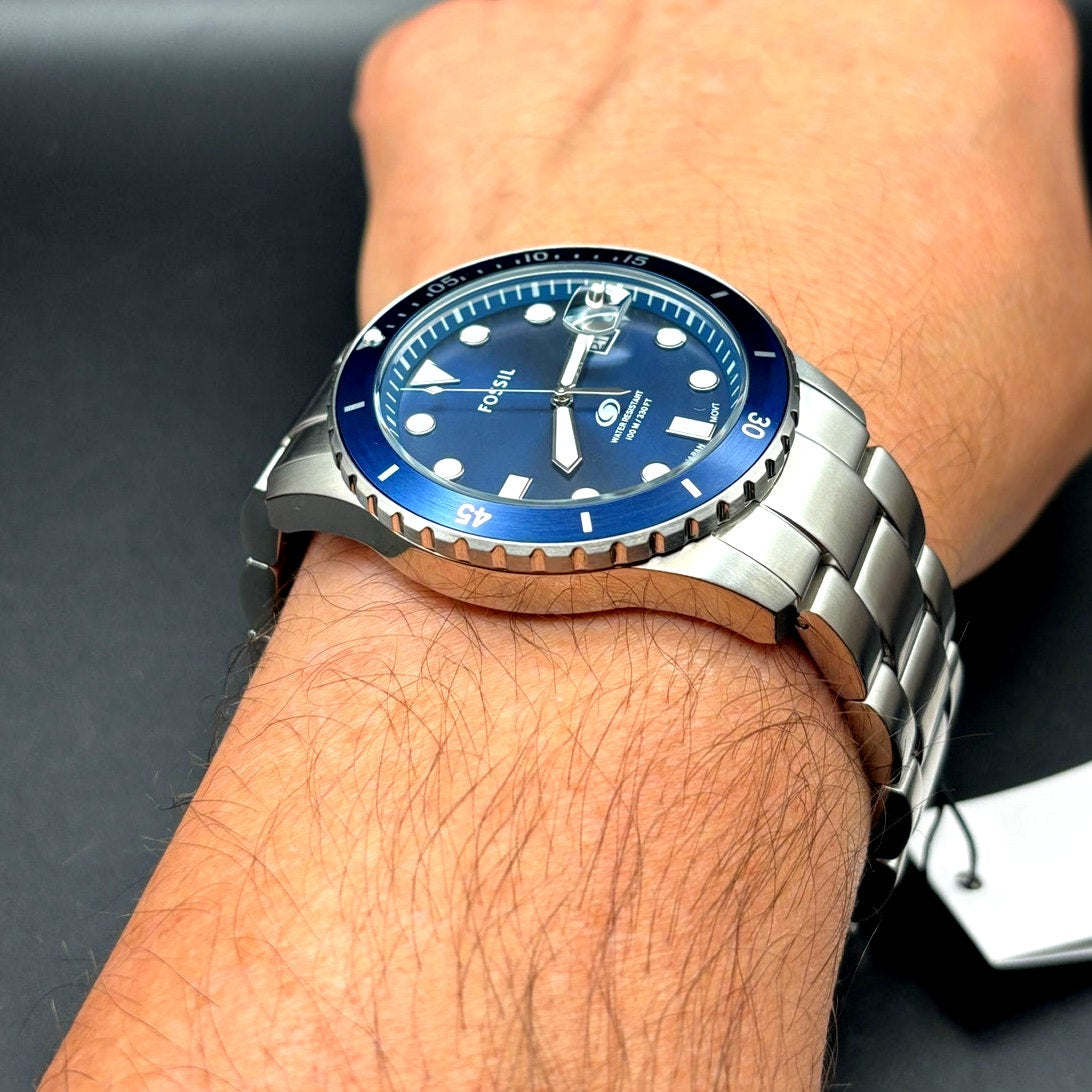 Fossil FS6029 Men’s Blue Dive Three-Hand Date Stainless Steel Watch 42mm NIBWT