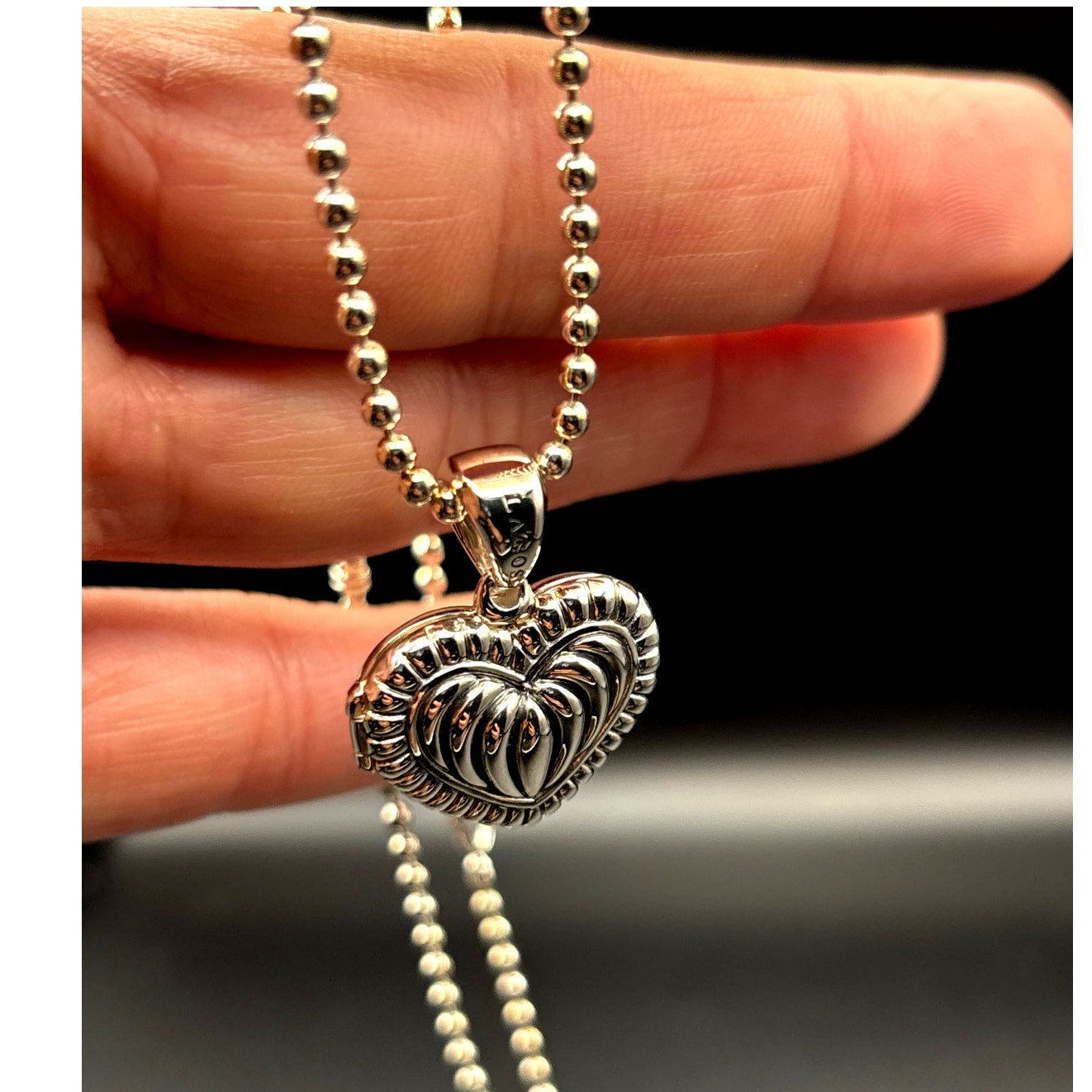 Lagos Beloved Fluted Heart Sterling Silver Locket Necklace Caviar Bead Chain NWT