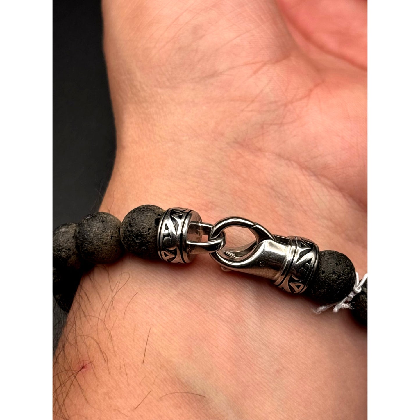 Blackjack Men’s 10mm Lava Stone Stainless Steel Beaded Bracelet NIBWT