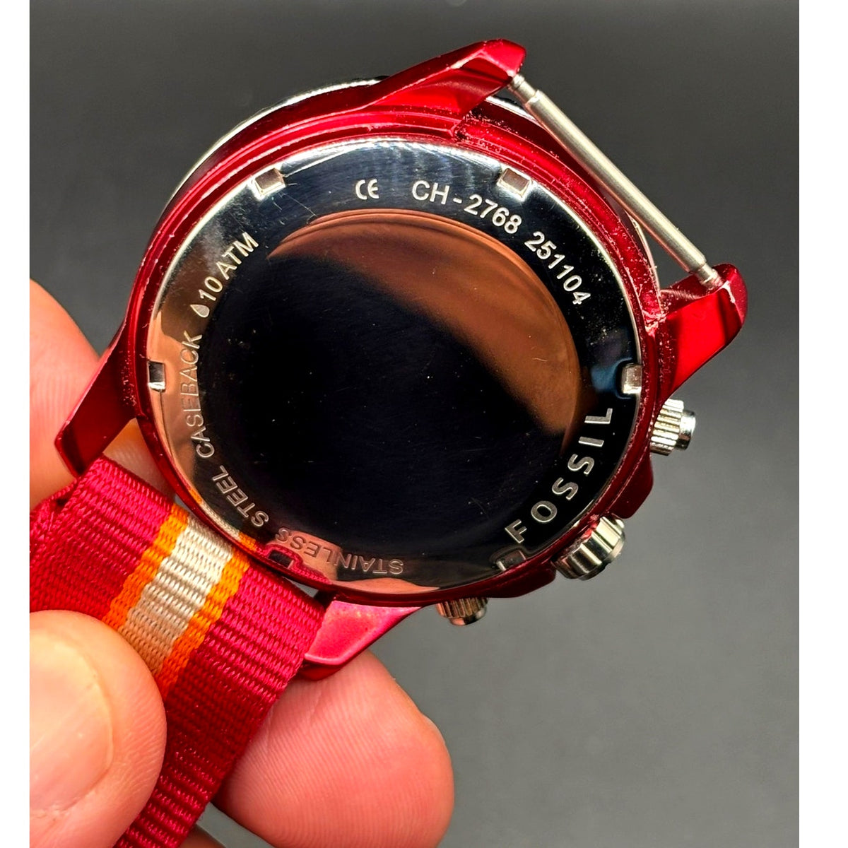 Fossil Stella CH2768 Red Chronograph 42mm Quartz NATO-Style Strap Women’s Watch