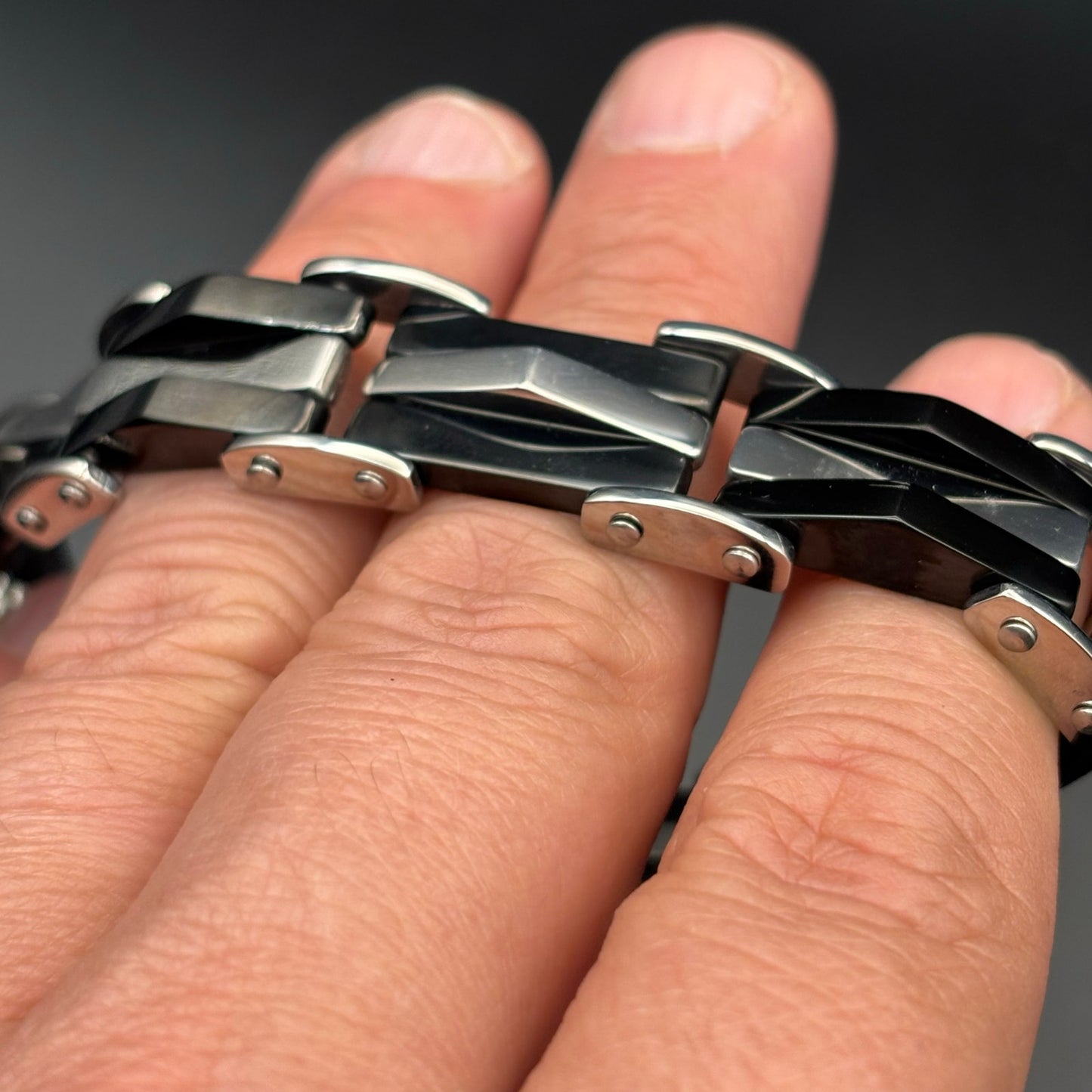Mason Parker Mens TwoTone Stainless Steel Link Bracelet Gunmetal & Silver Finish