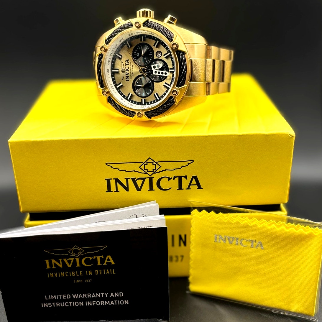 Invicta 31439 Bolt Chronograph Gold Tone 52mm Men's Watch Rare NIB