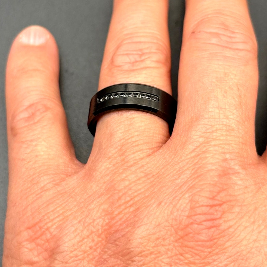 Blackjack BJR55B Men’s Black Stainless Steel Ring with Black CZ Stones SZ12
