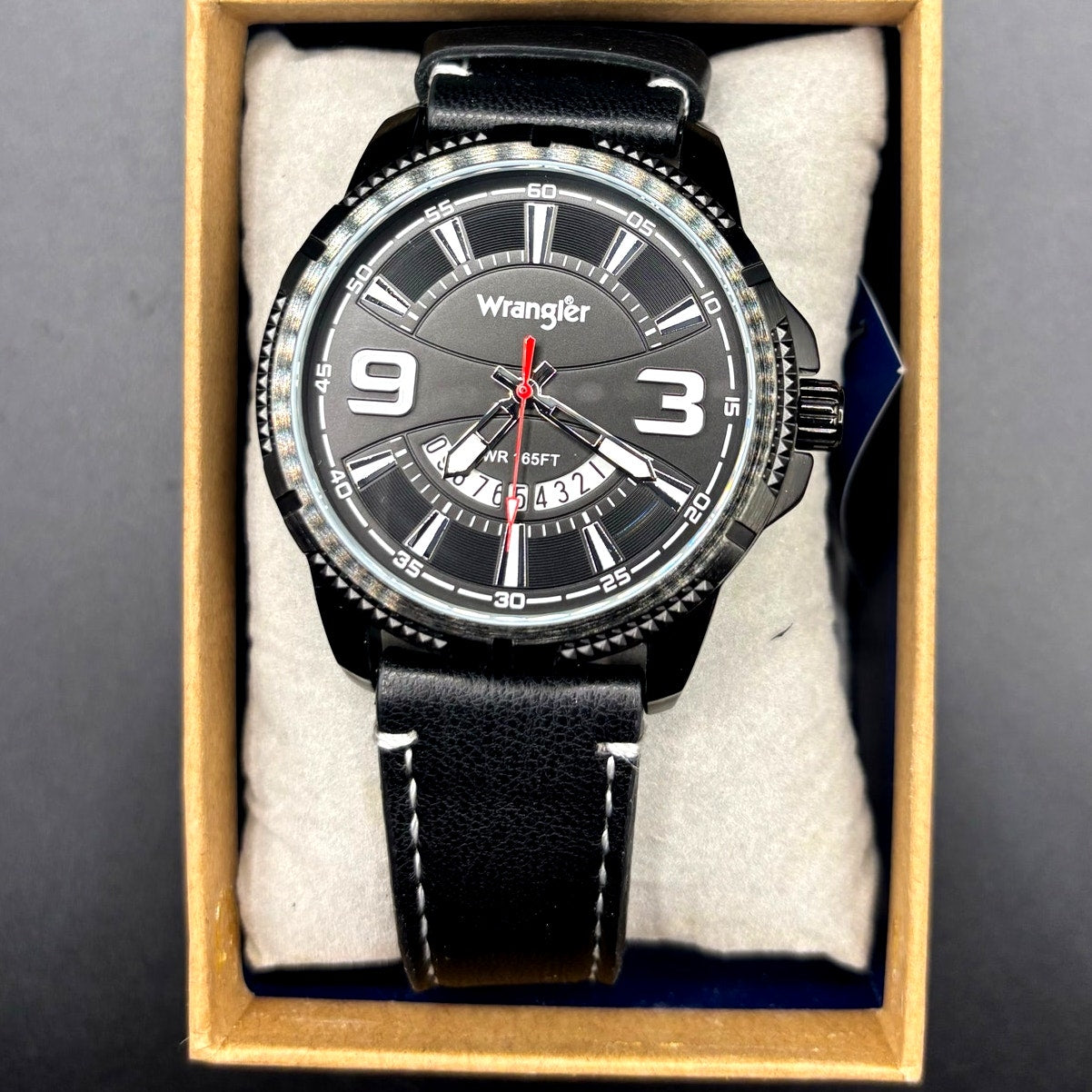 Wrangler WRW5200 1A Men's Black Dial Leather Strap Watch Date Display NIBWT