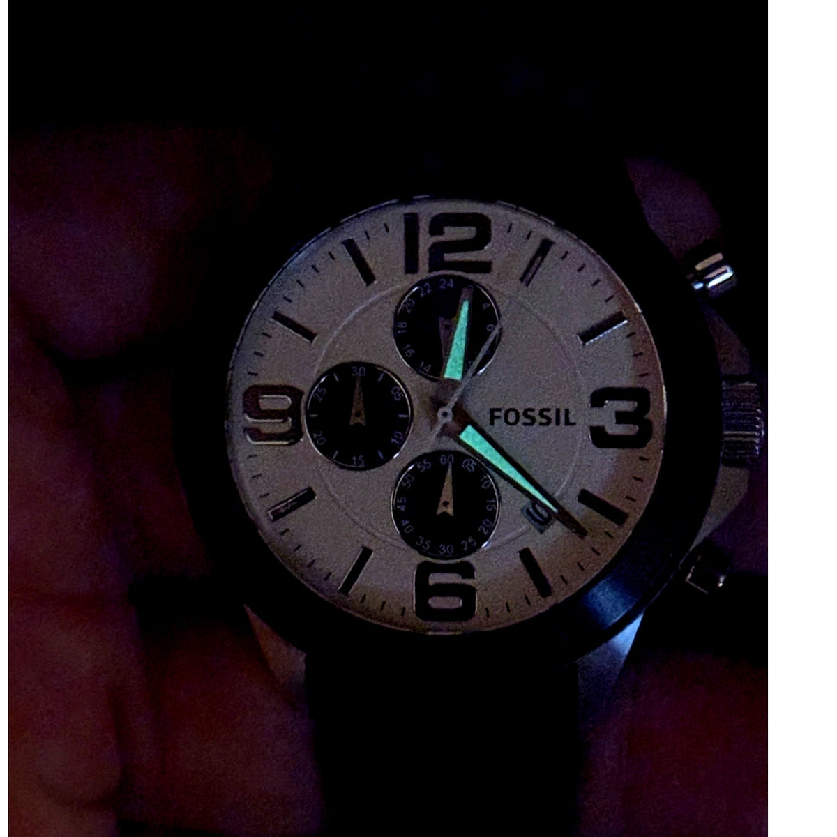 Fossil BQ2165 Chronograph Cream Dial Black Leather Men’s 45mm Watch