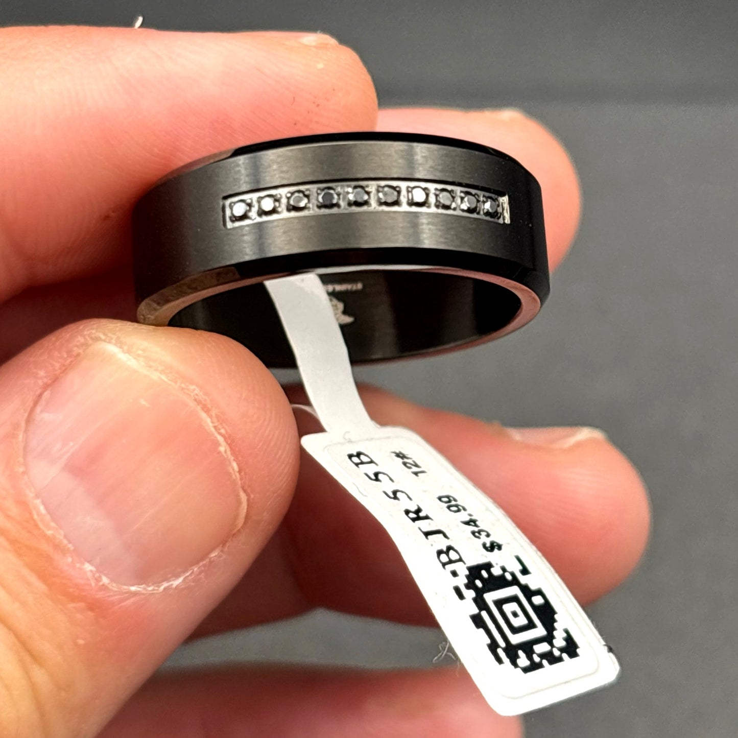 Blackjack BJR55B Men’s Black Stainless Steel Ring with Black CZ Stones SZ12