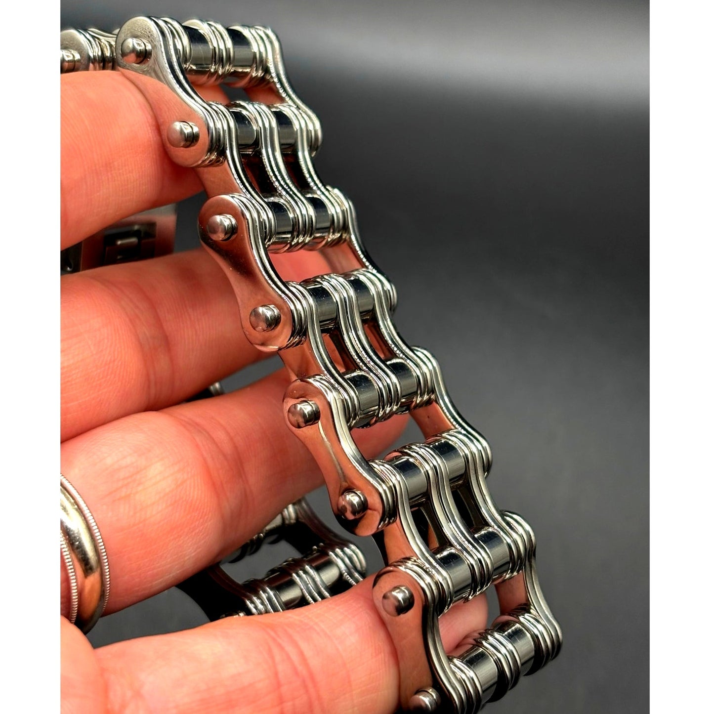Men's Stainless Steel Motorcycle Double Chain Link 8.5" Bracelet Signed NEW