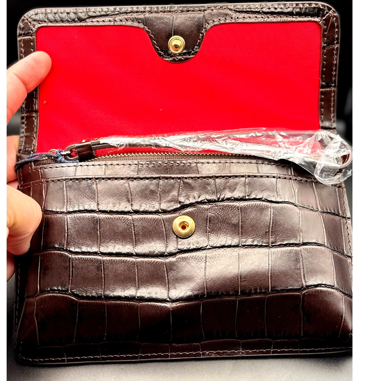 Dooney & Bourke Oakdale Milly Wristlet Espresso Embossed Calfskin Leather NWT