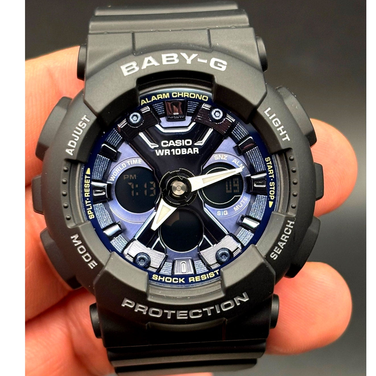 Casio Baby-G BA130-1A2 Metallic Blue Black Analog Digital Women's 43MM Watch NIB
