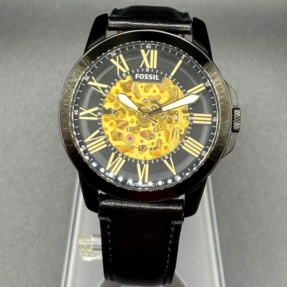 Fossil Grant ME3094 Automatic Skeleton Black Leather Men’s Watch 45mm