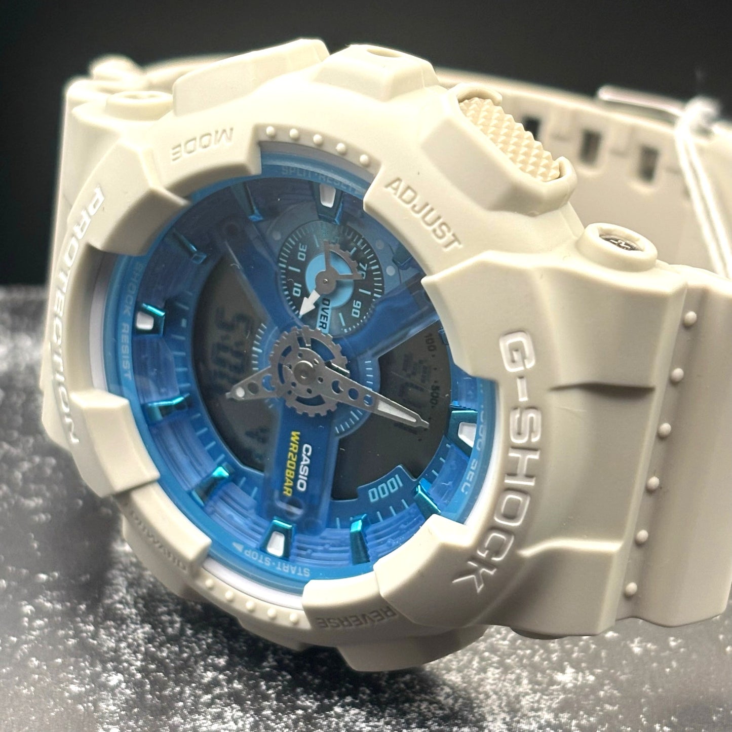 Casio G-Shock GA110AS-5A Men’s Beige Resin Blue Dial Analog Digital Watch NIBWT