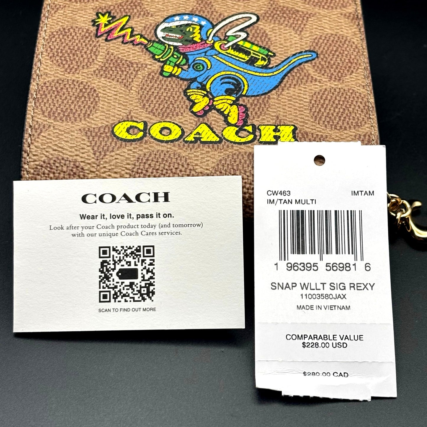Coach CW463 Women’s Snap Wallet Signature Canvas Cosmic Rexy Astronaut Print NWT