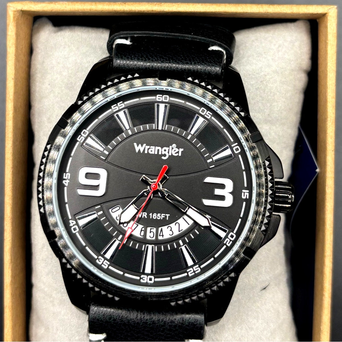 Wrangler WRW5200 1A Men's Black Dial Leather Strap Watch Date Display NIBWT