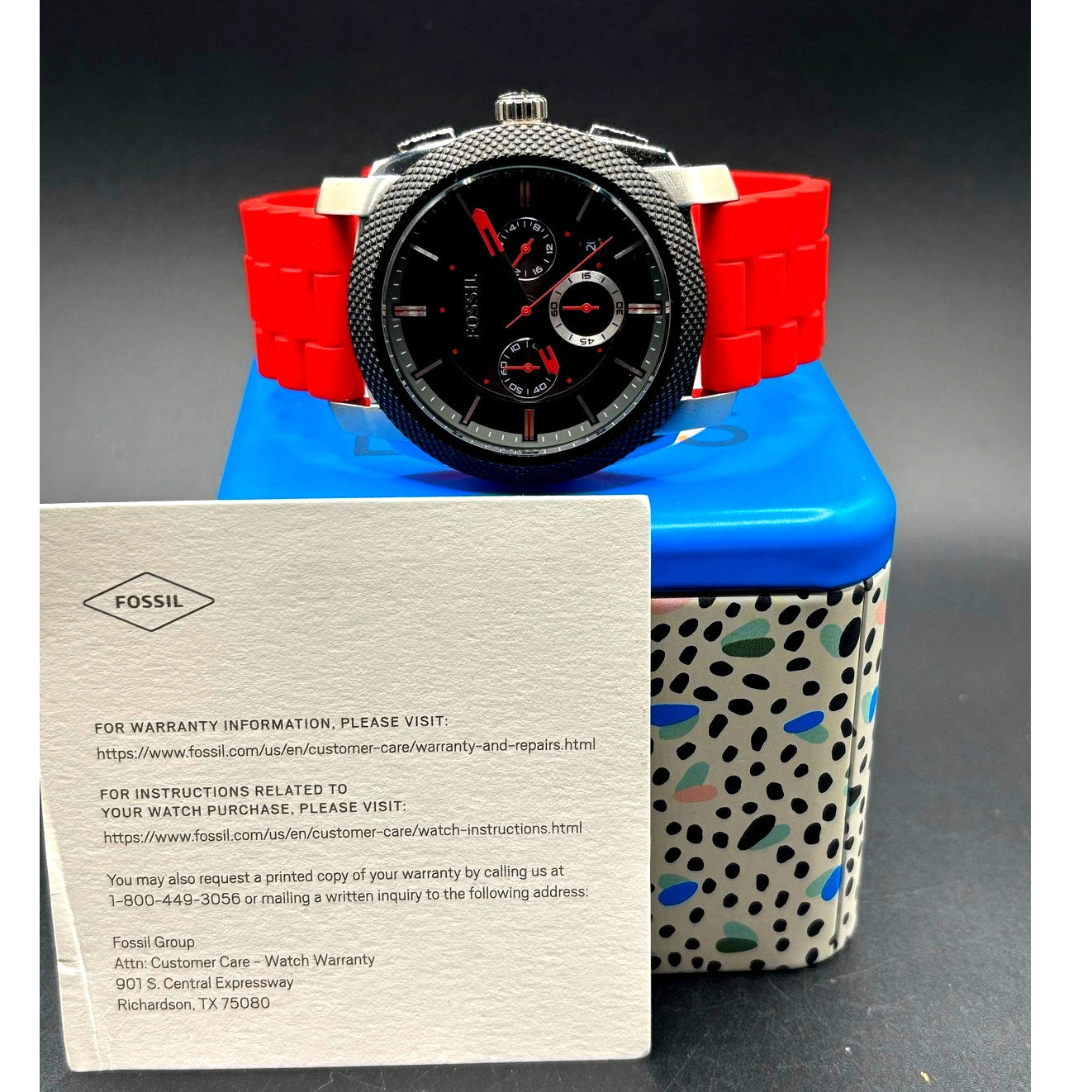 Fossil FS4598 Machine Chronograph Men’s Silver Red Silicone Strap Watch