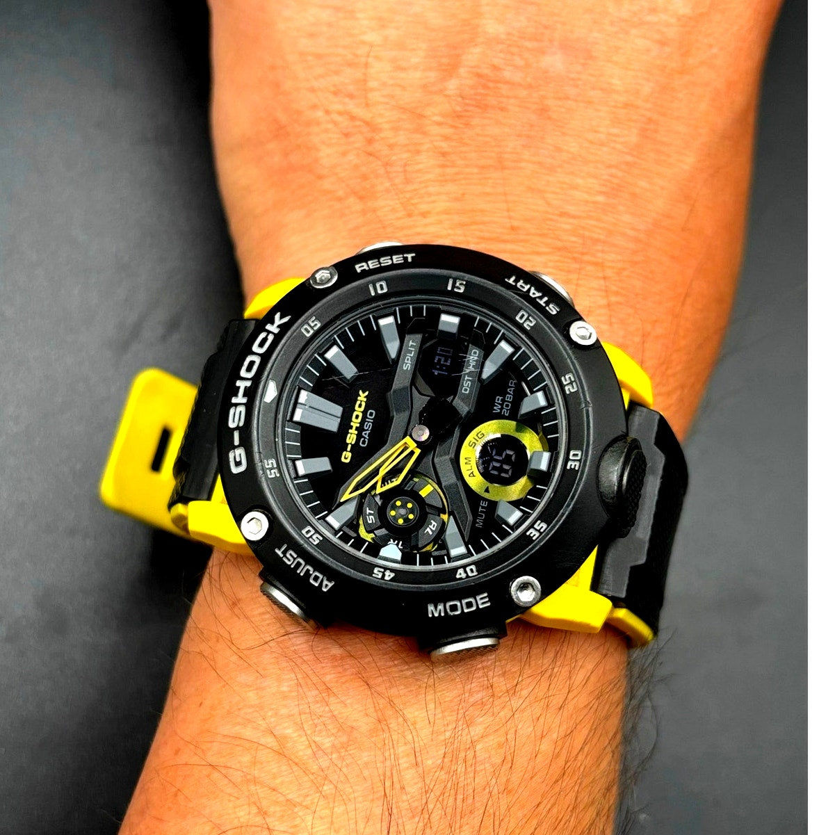 Casio G-Shock GA-2000-1A9 Carbon Core Guard 200M Yellow Black Men’s Watch