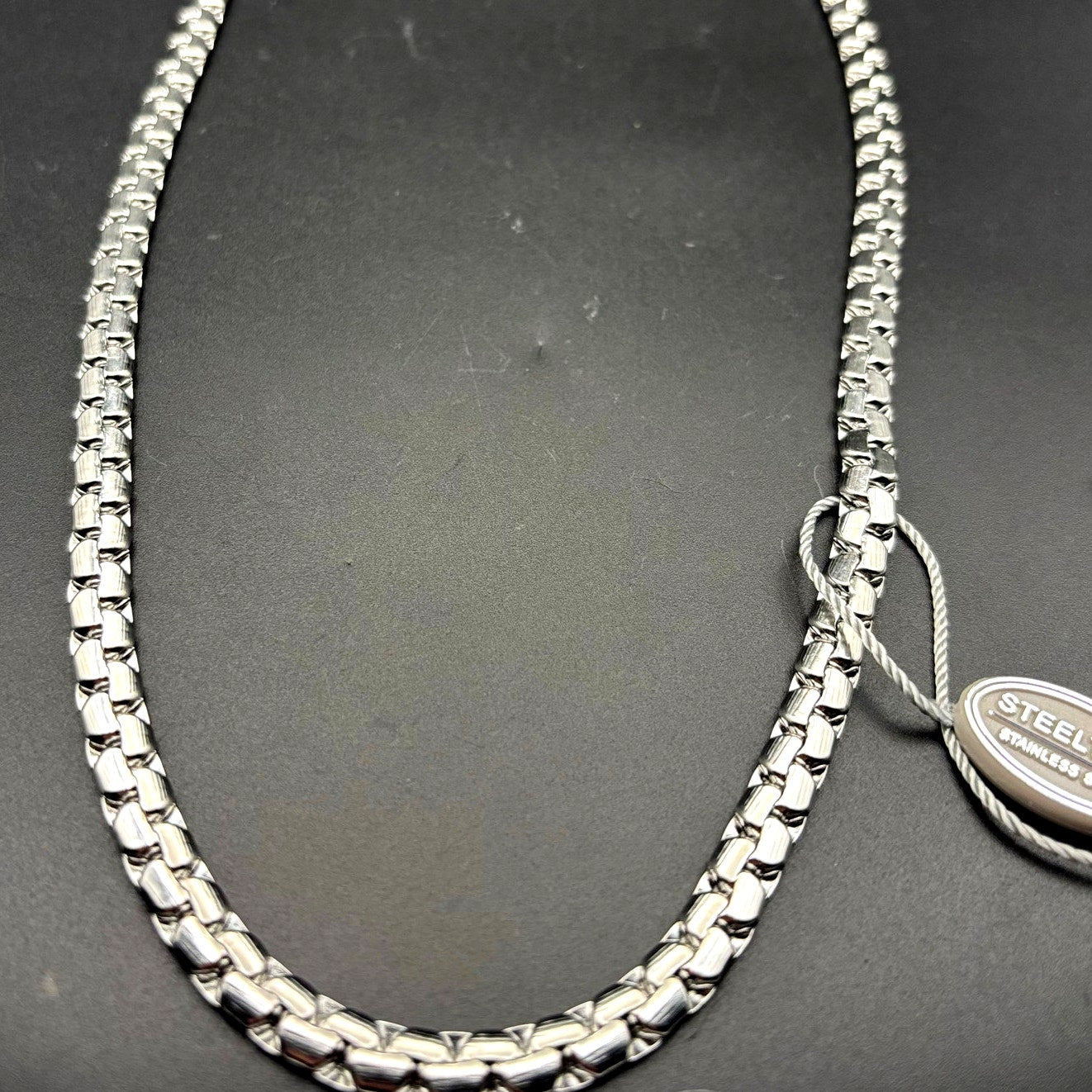 SteelTime Men's Stainless Steel Silver Plated  Fluted Link Necklace 24 Inch NWT