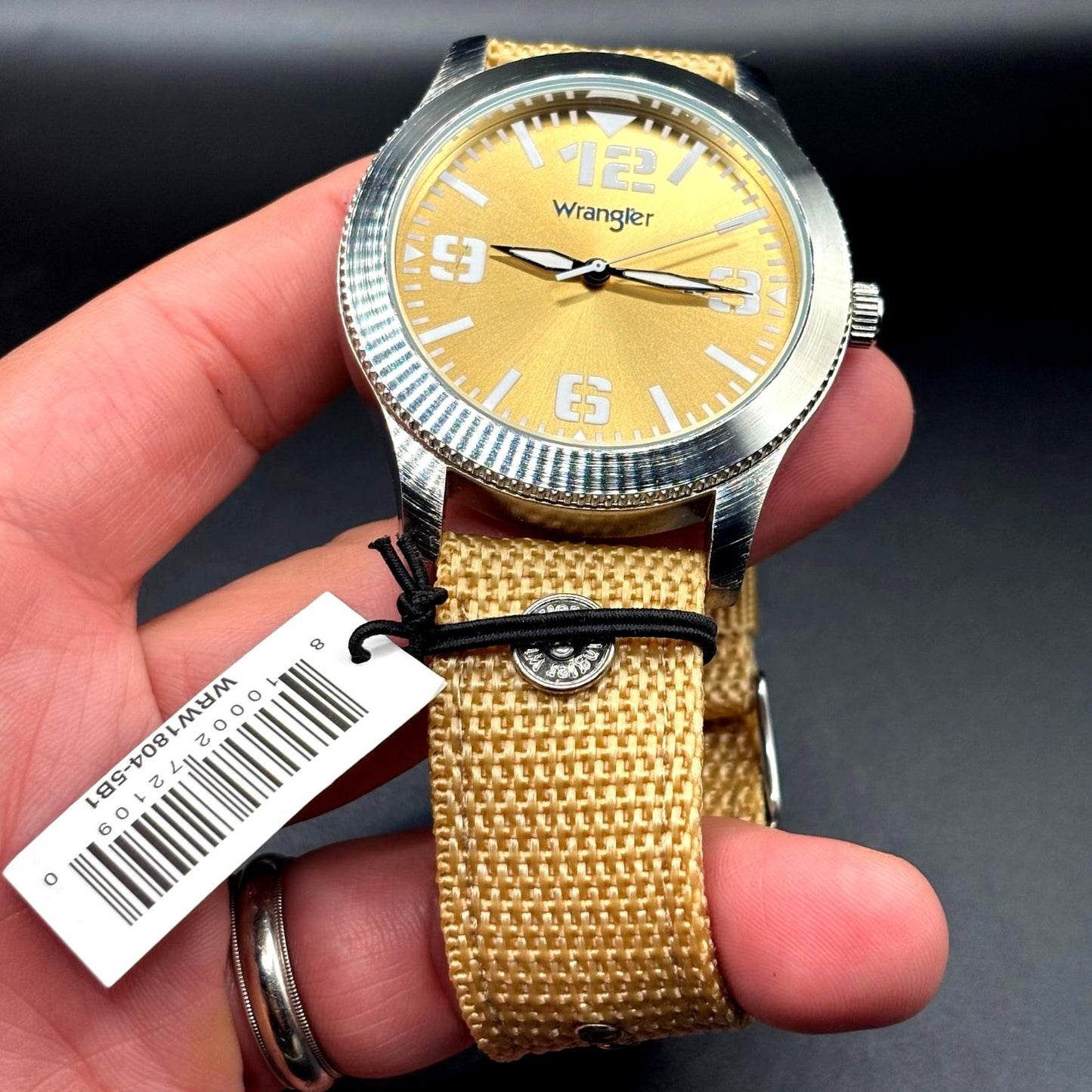 Wrangler WRW1804 5B1 Men's Quartz Watch Tan Dial Canvas Strap NIBWT