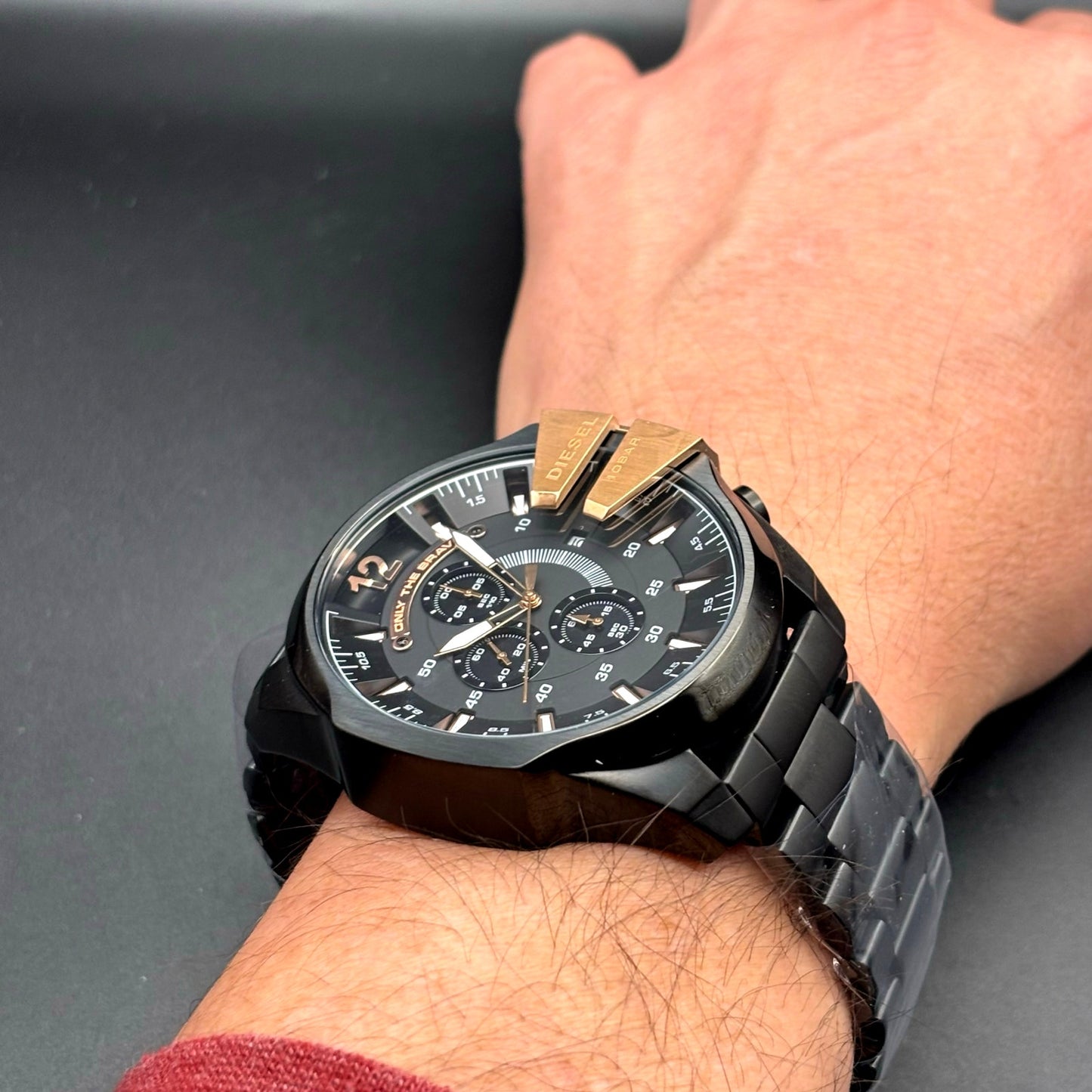 Diesel DZ4309 Mega Chief Mens Black Rose Gold Chrono Stainless Steel Watch NIBWT