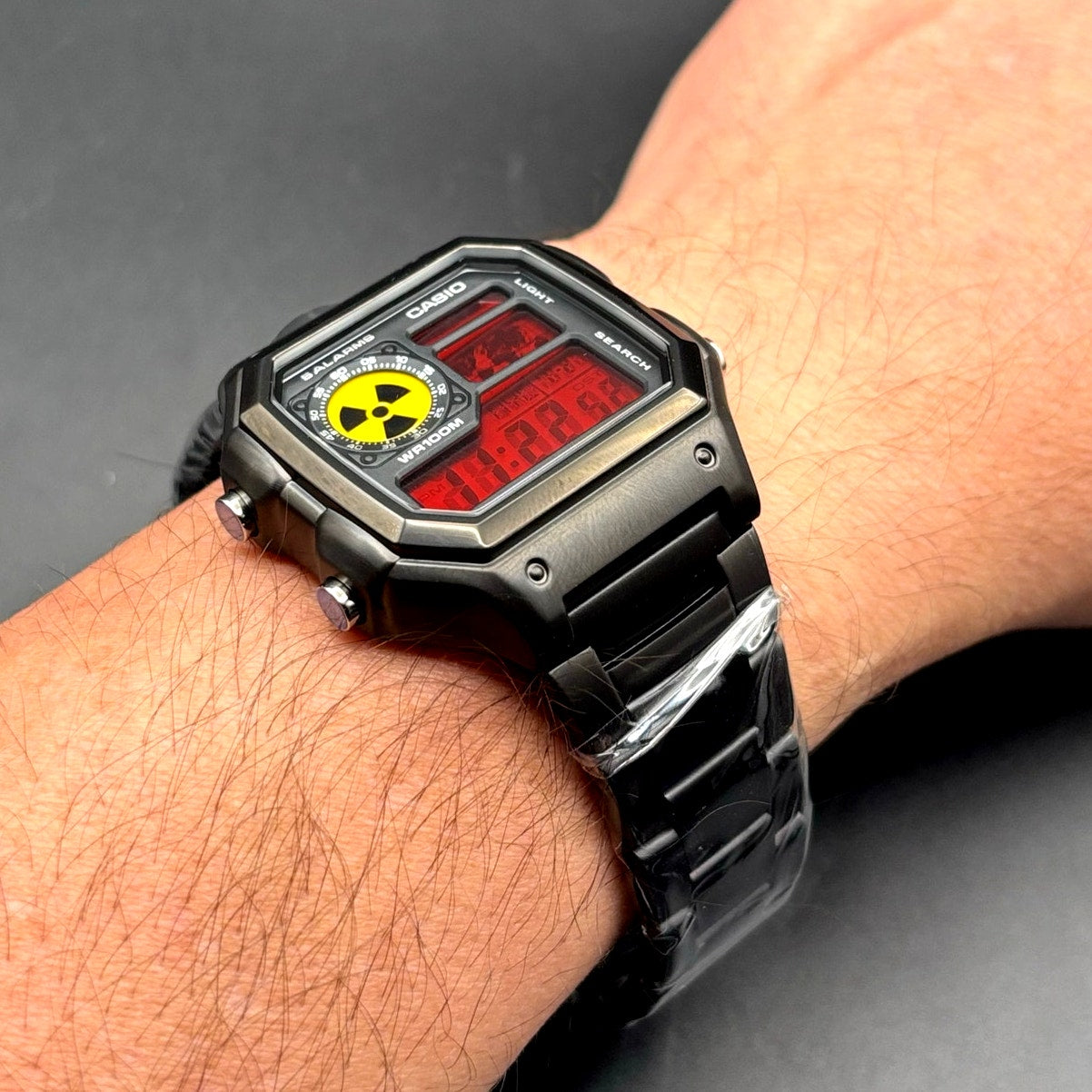 LWS Vector Mk-Blackout Casio AE1200 Dark Stainless Steel Glass Crystal Mod Watch