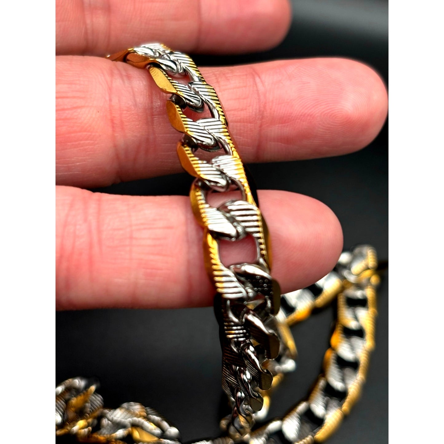 Steeltime 24" Men's 18k gold plated stainless steel flat curb chain necklace NWT