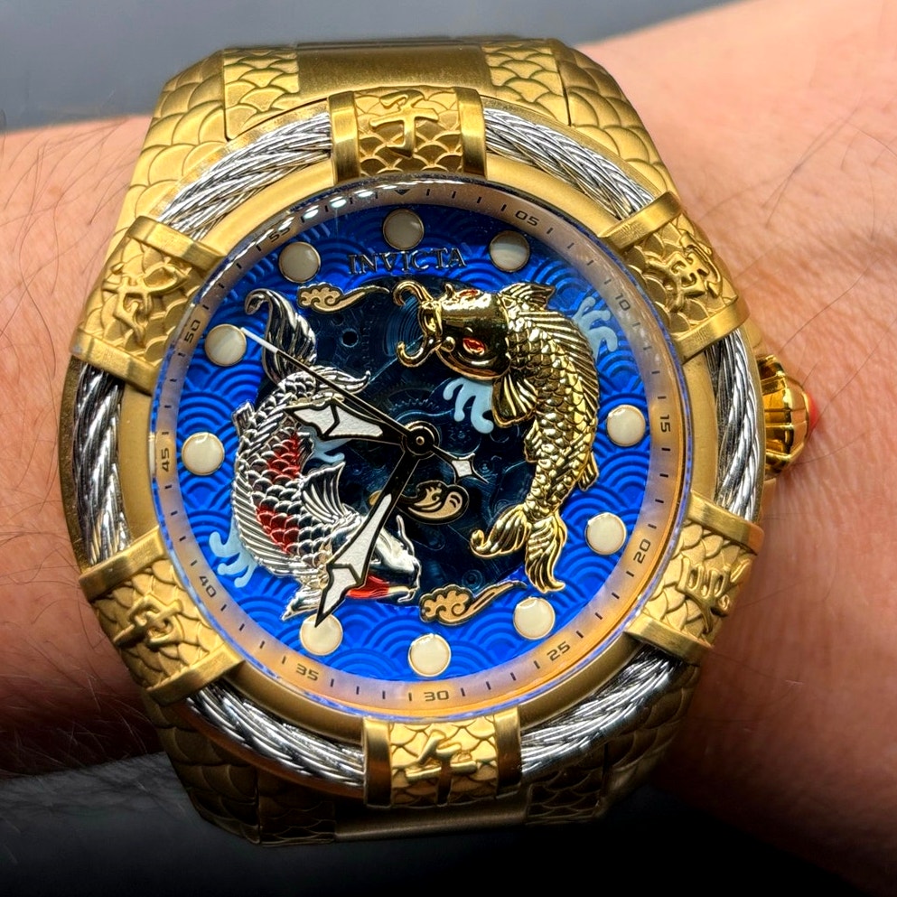 Invicta 32342 Bolt Trinitite Koi Automatic Gold Blue Skeleton Dial 52mm