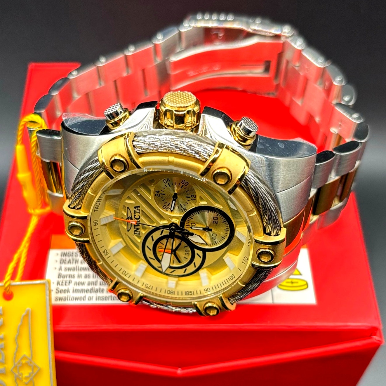 Invicta Bolt Ace 49747 Chronograph 52mm Gold Tone Cable Bezel Men’s Watch NIBWT