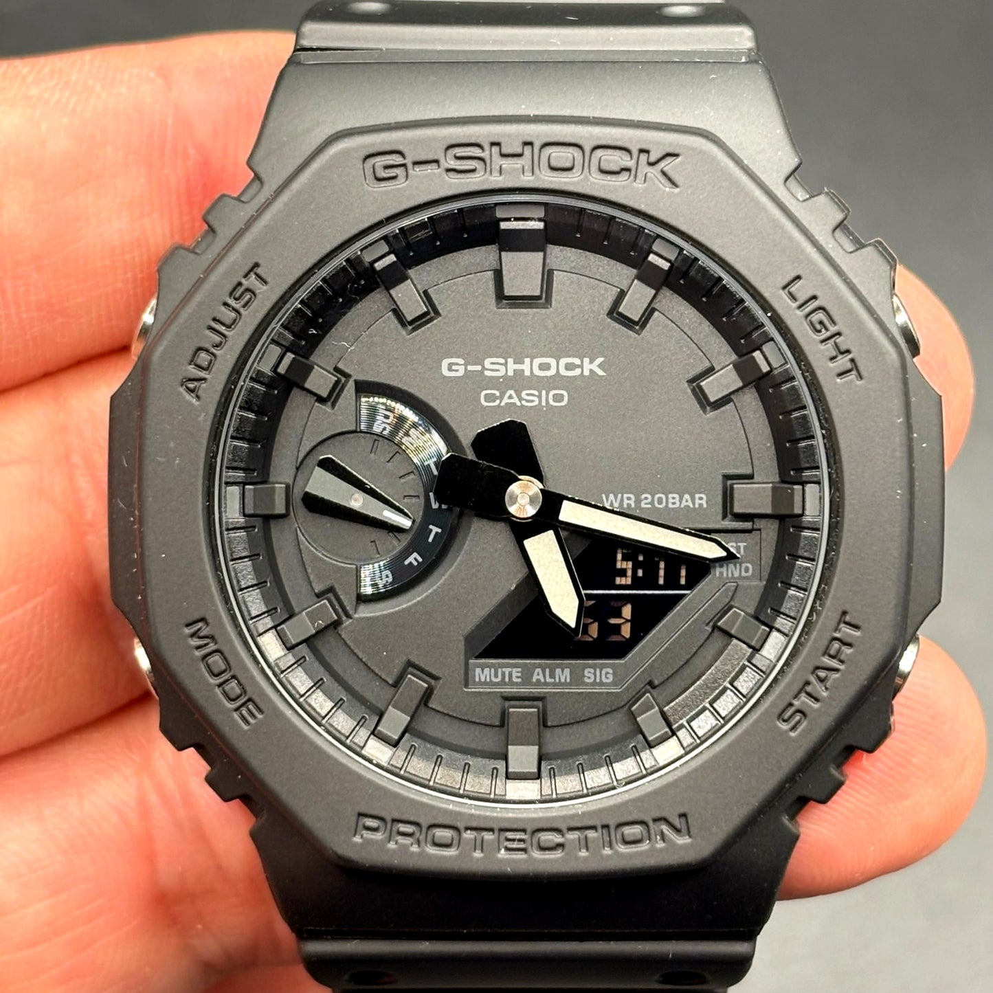Casio G-Shock GA-2100-1A1 Monochrome Black Carbon Core Guard CasiOak Watch NIB
