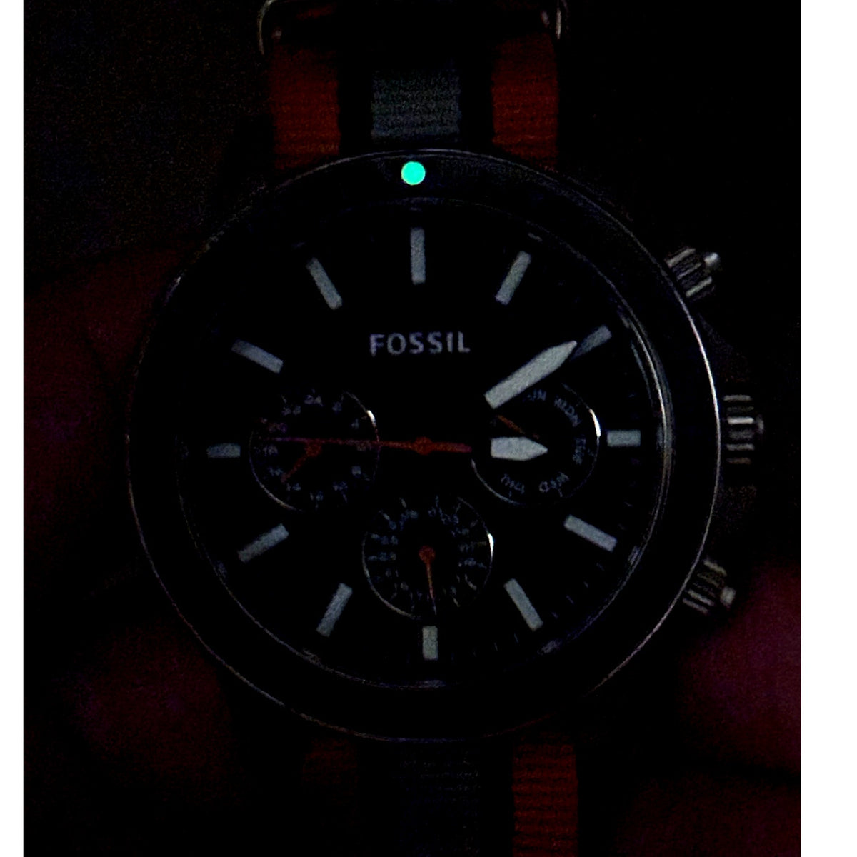 Fossil Bannon BQ2677 Multifunction Black Dial Orange Green Nylon Mens Watch 45mm