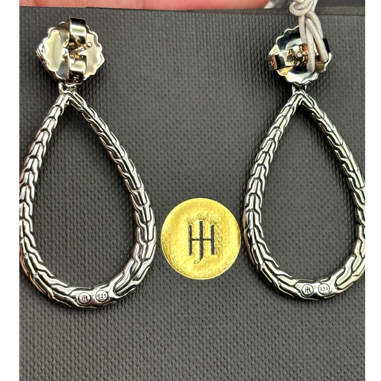 John Hardy 1833335 Womens Classic Chain Hammered Silver Pear Drop Earrings NIBWT