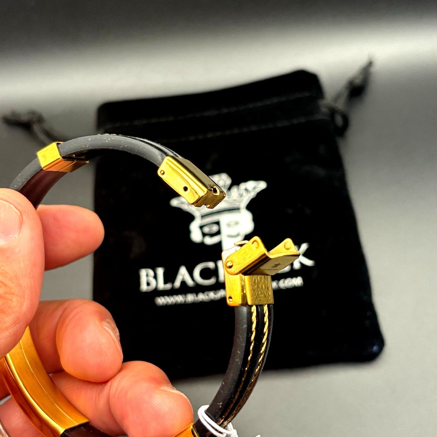 Blackjack BJB251G Mens Black Silicone Gold Stainless Steel Wire Bangle Bracelet